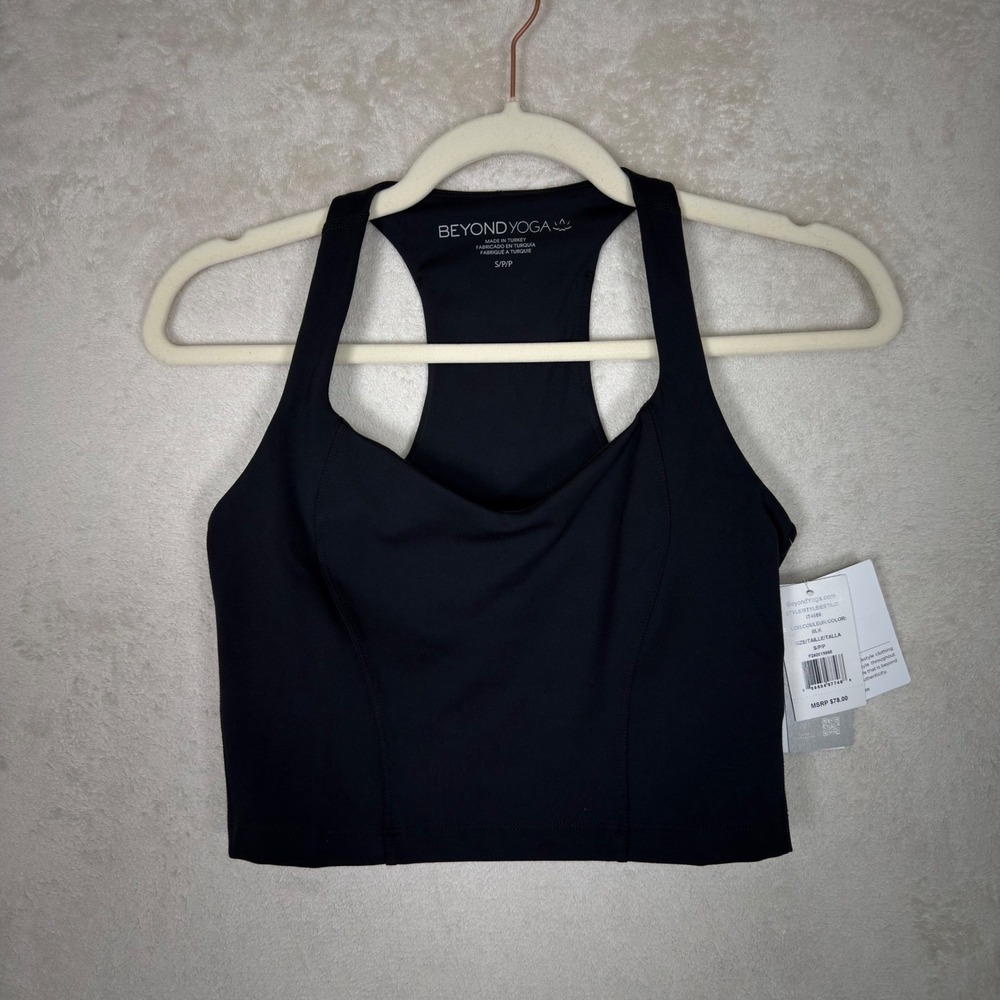 Beyond Yoga Black Racerback Tank Top Built-in Bra Sweetheart Neck Pilates NWT